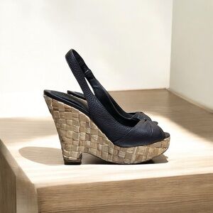 Women’s Banana Republic Sling Back Leather & Lauhala Wedges